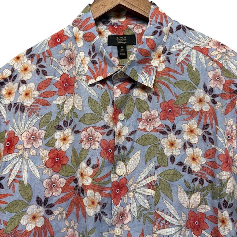 Club Room Shirt Mens XL Floral 100% Linen Luxury Tropical Short Sleeve Vacation‎